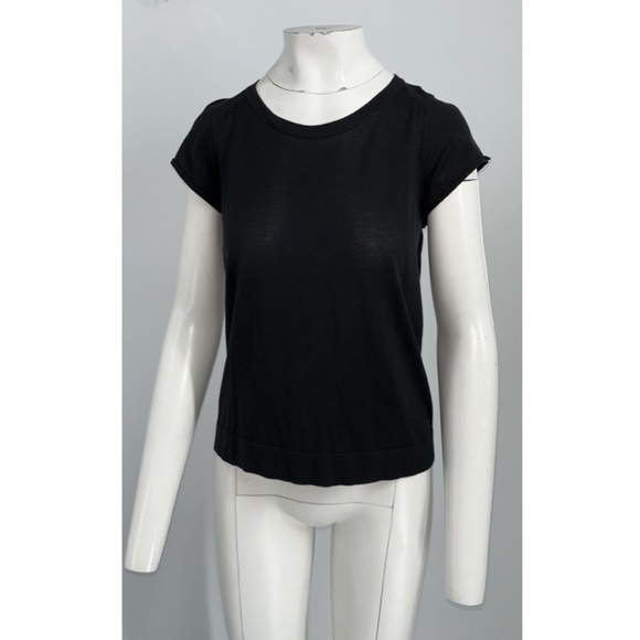 Hermes Black Short Sleeve Cotton/Silk logo Embroidered Basic T-Shirt sz 40 - Picture 1 of 6